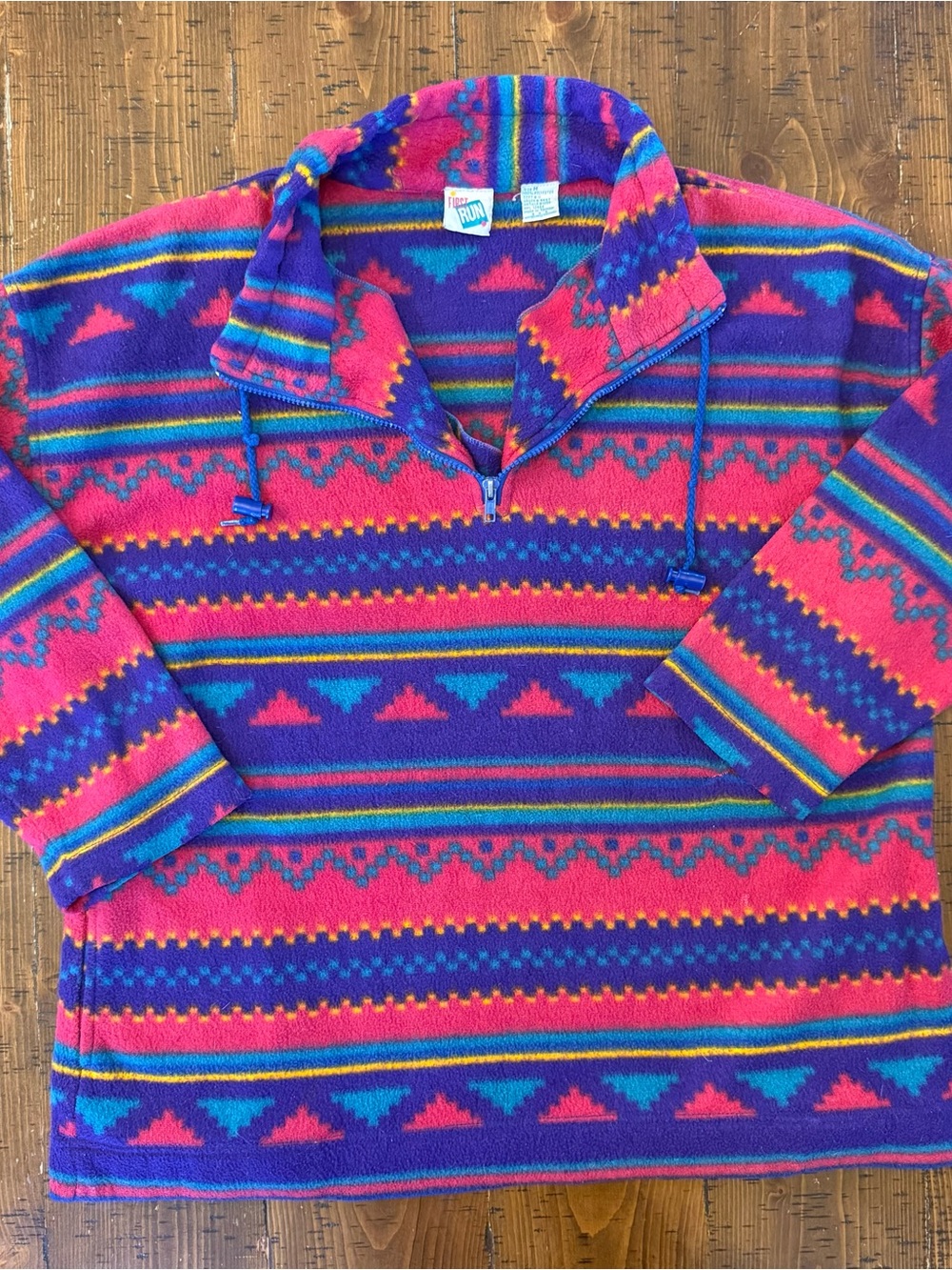 Vintage First Run Pullover Colorful Aztecs Retro 90s Fleece Quarter Zip Sz M
